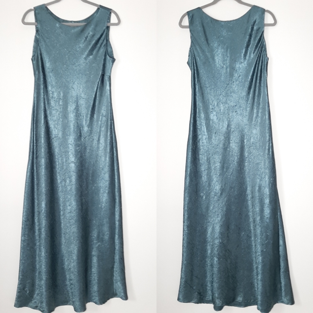Monsoon Blue Green Iridescent Crinkle Sleeveless Maxi Dress Size 12